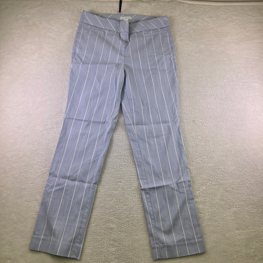 Liz Claiborne Lisa Seersucker Striped Pants Blue White Size 12 Flat Front